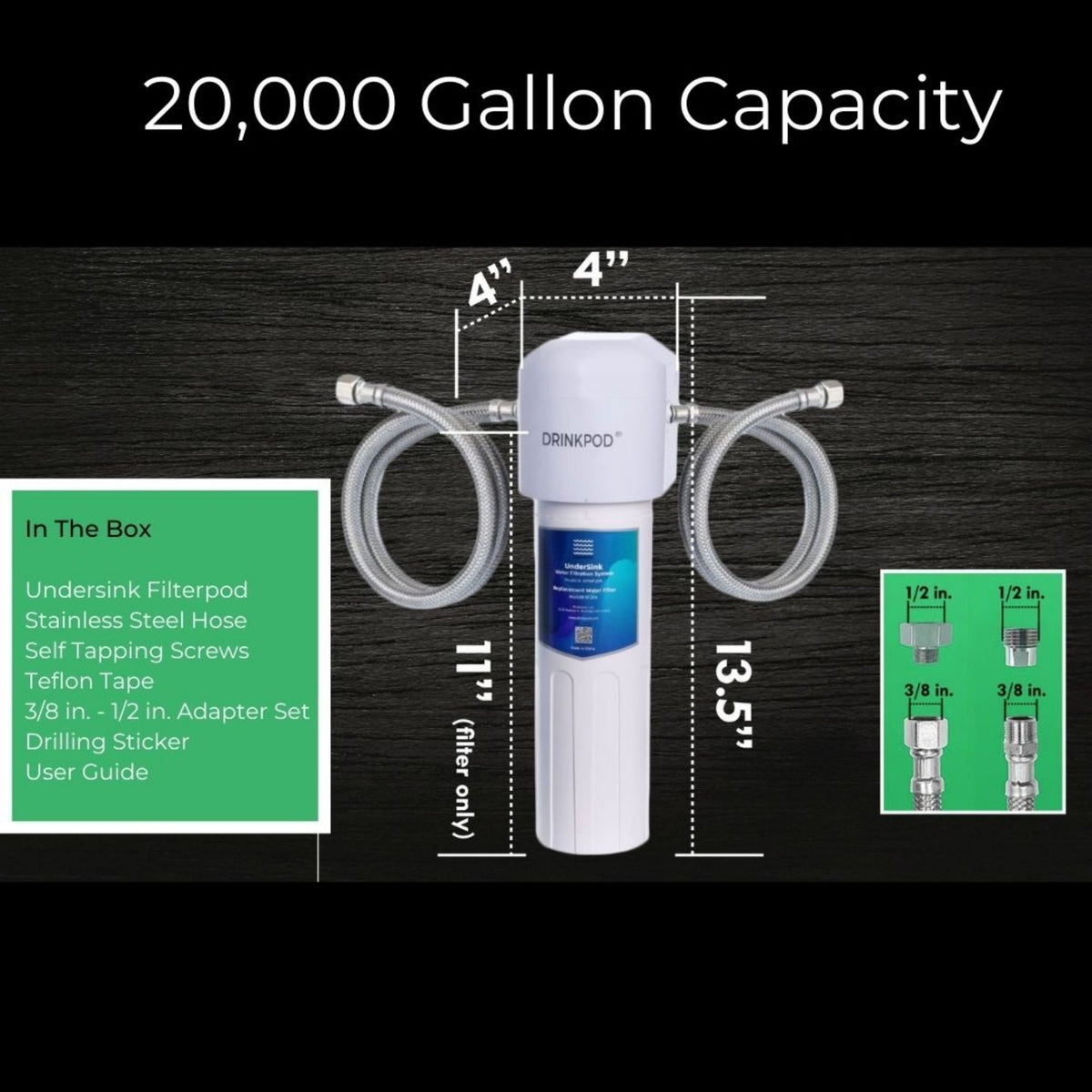 Under Sink Drinking Water Filter System, 3 Years or 20K Ultra High Capacity NSF 42 Certified, Direct Connect Under Counter, 0.5 Micron Removes 99.99% Chlorine Odor