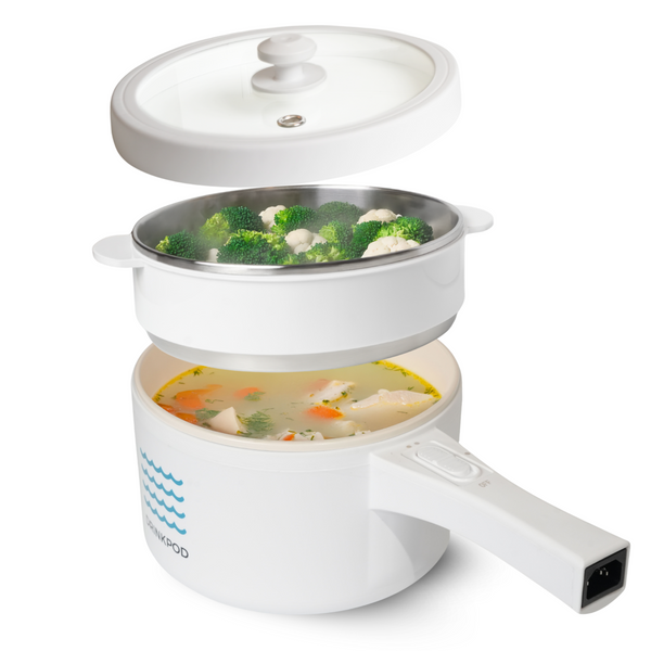 Electric Hot Pot with Steamer, 2L, White