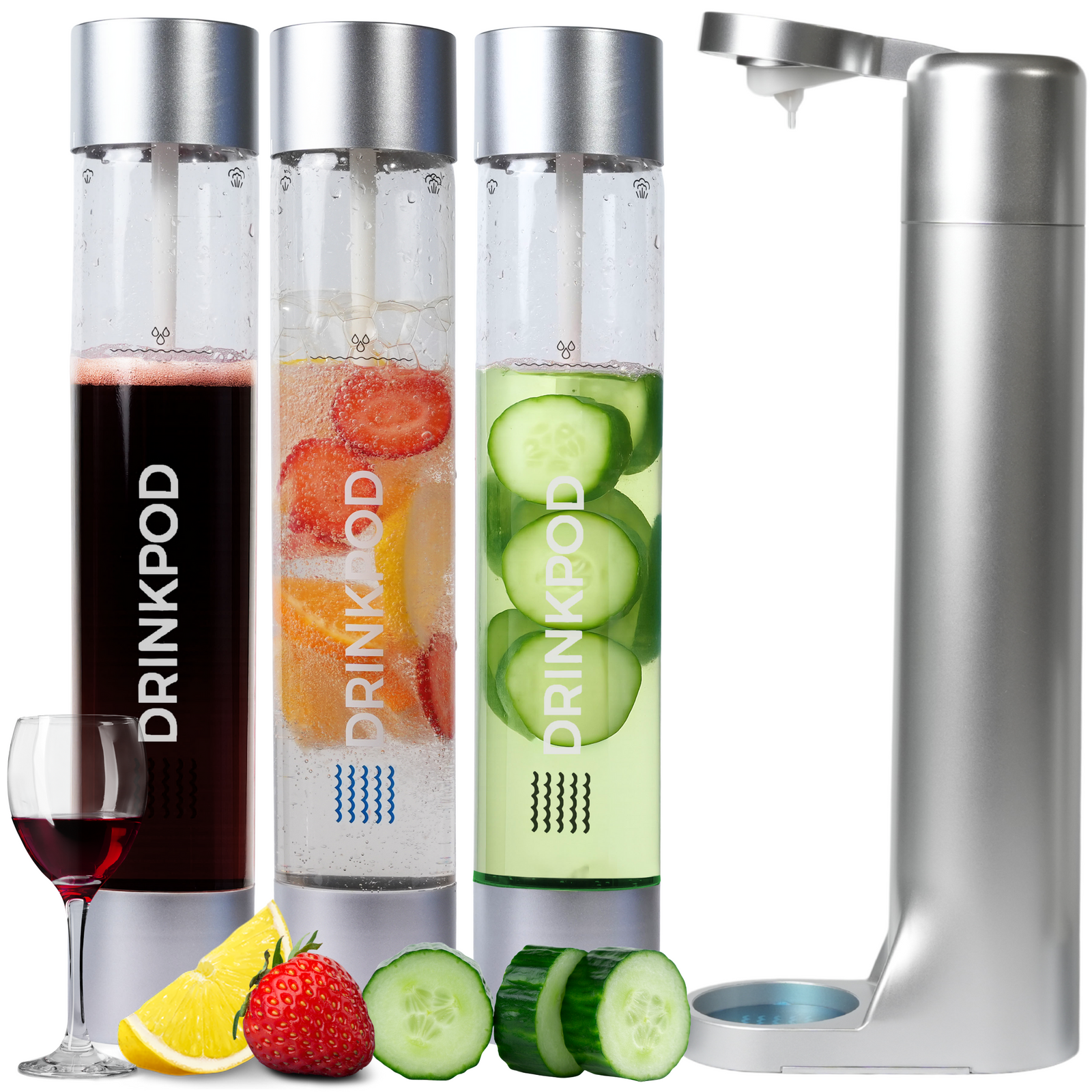FIZZPod Soda Machine - Make Homemade Sparkling Water, Juice, Tea and Cocktail Drinks with Fruits & Candy