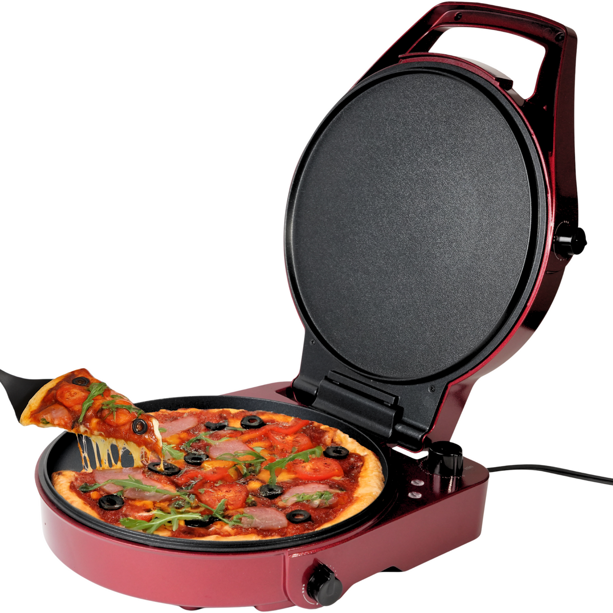 DRINKPOD 12-Inch Pizza Maker &amp; Electric Griddle Nonstick, 180 Flat Open, Dual Heating Plates, Adjustable Temp &amp; Timer  Ideal for Pancakes, Crepes, Quesadillas, Grilled Cheese