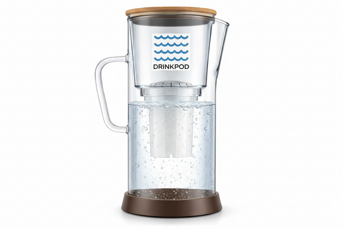 Drinkpod pH Restore 3.5L Glass Alkaline Water Pitcher - Long Lasting Water Filter Pitcher with Multi-Stage Filtration System - Glass Water Jug for High pH, Pure Drinking Water
