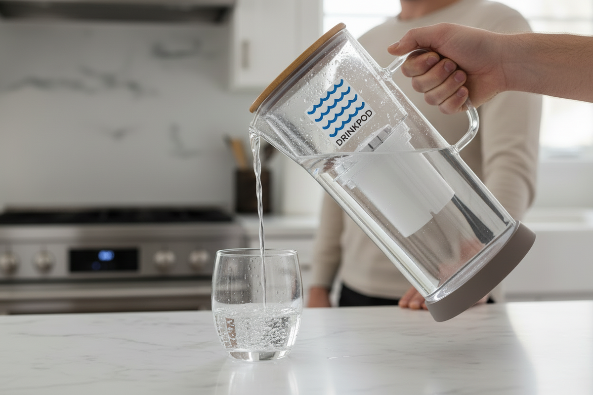 Drinkpod pH Restore 3.5L Glass Alkaline Water Pitcher - Long Lasting Water Filter Pitcher with Multi-Stage Filtration System - Glass Water Jug for High pH, Pure Drinking Water