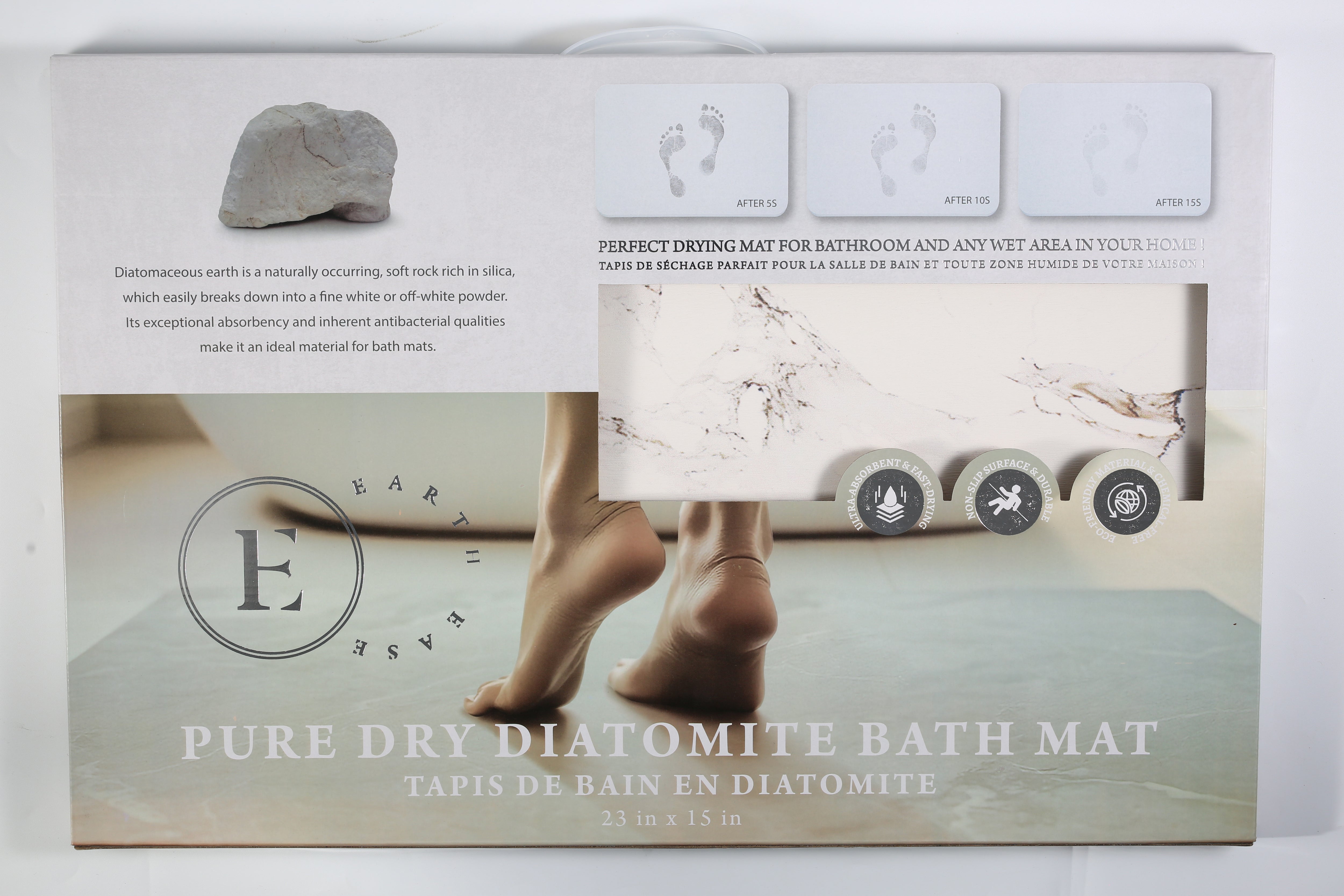 Stone Bath Mat Diatomaceous Earth Shower Mat Non-Slip Super Absorbent  Bathroom Floor Mat Quick Drying Natural 23x15