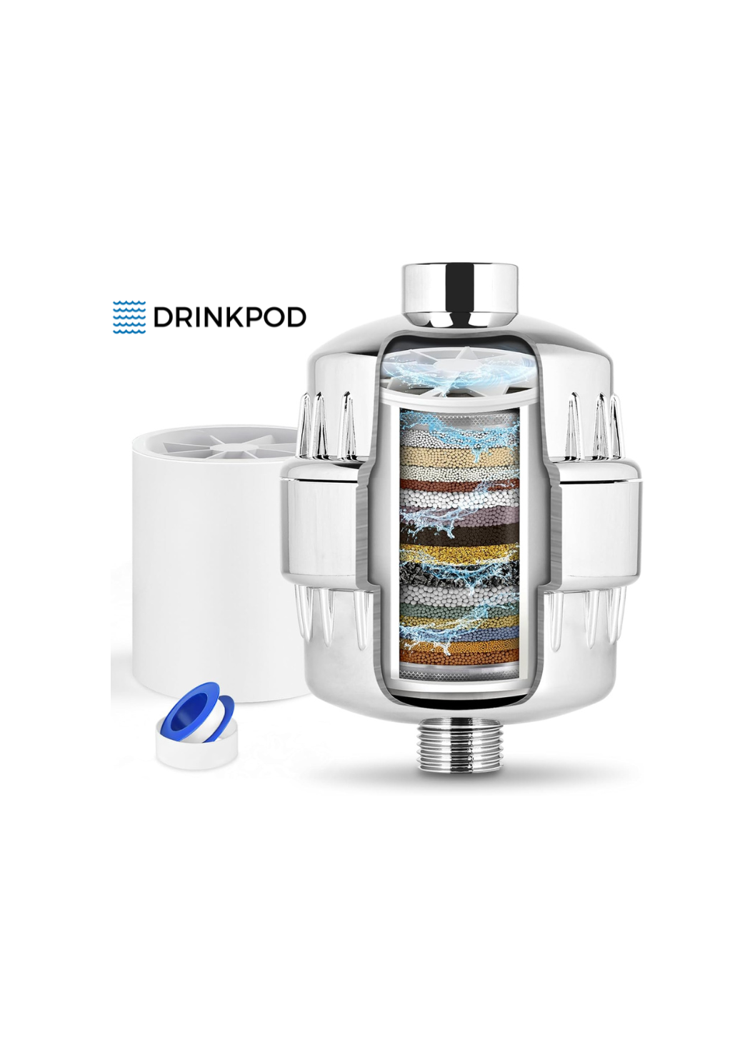 Drinkpod High Output Revitalizing Shower Filter - Reduces Dry Itchy Skin, Dandruff, Eczema, and Dramatically Improves The Condition of Your Skin, Hair and Nails - Chrome