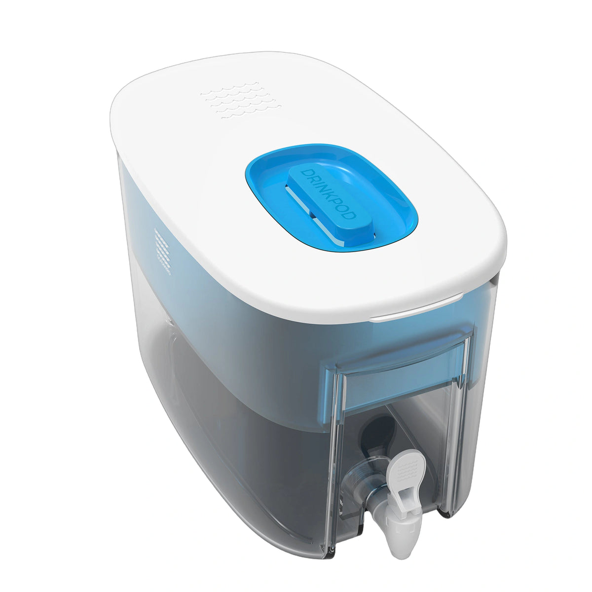 Drinkpod Alkaline Countertop Dispenser, White & Blue, isometric view