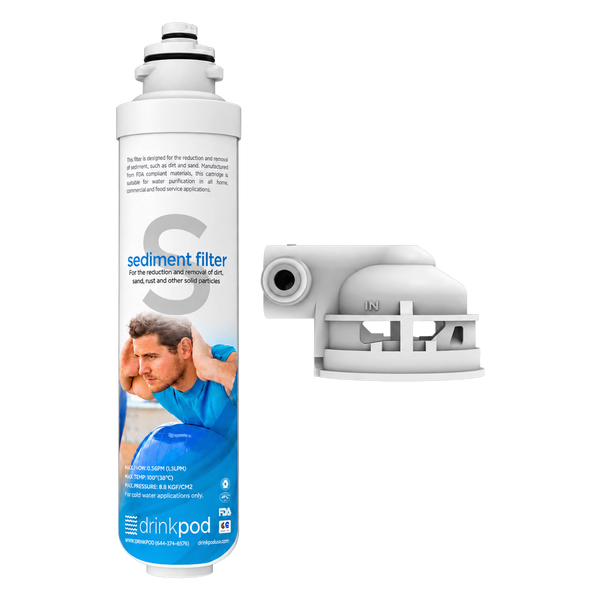 Drinkpod sediment filter pod with mounting head