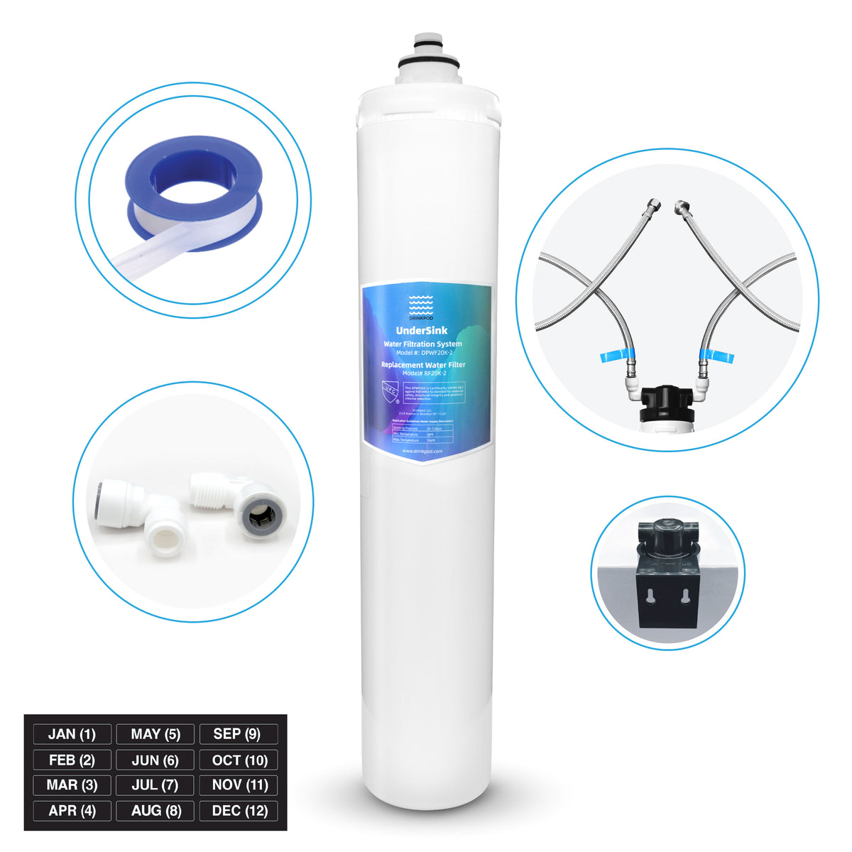 DRINKPOD Under Sink Drinking Water Filter System, 20K Ultra High Capacity NSF/ANSI 42 Certified, Direct Connect Under Counter