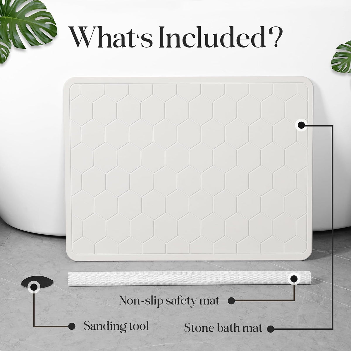 Stone Bath Mat Diatomaceous Earth Shower Mat Non-Slip Super Absorbent Bathroom Floor Mat Quick Drying Natural 23x15