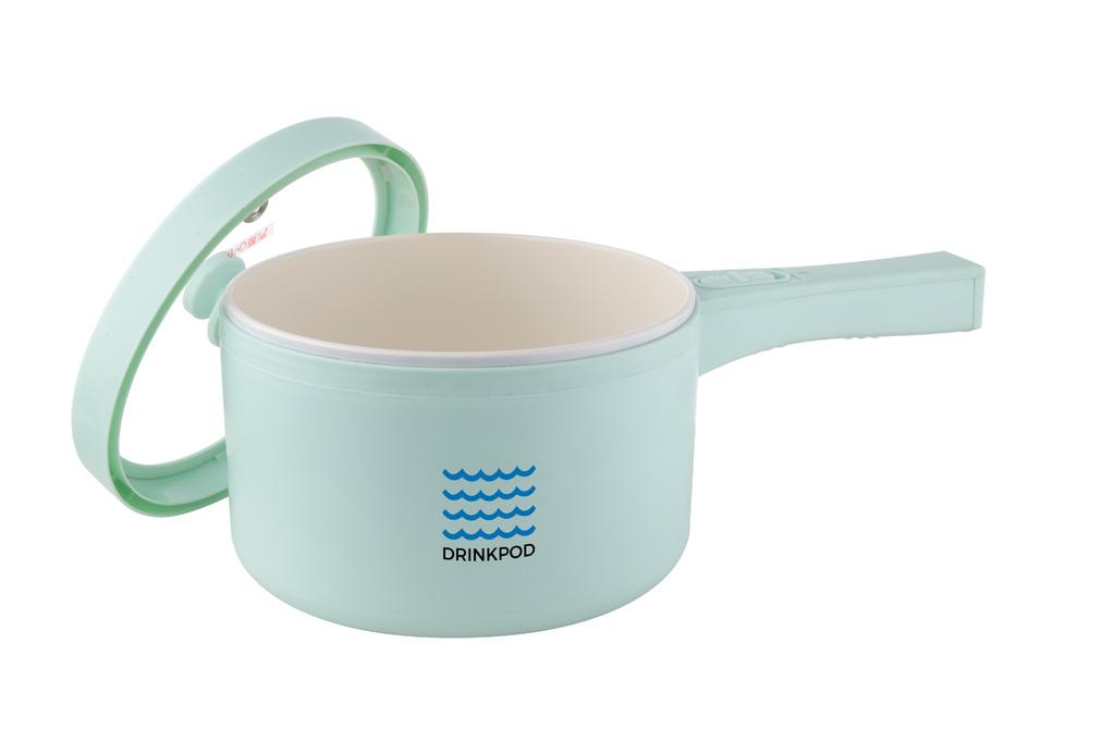 DRINKPOD 2L Electric Hot Pot with Steamer, Portable Multi Cooker for Ramen, Eggs, Soup, Oatmeal Non-Stick Mini Pot with Adjustable Temperature (AQUA)