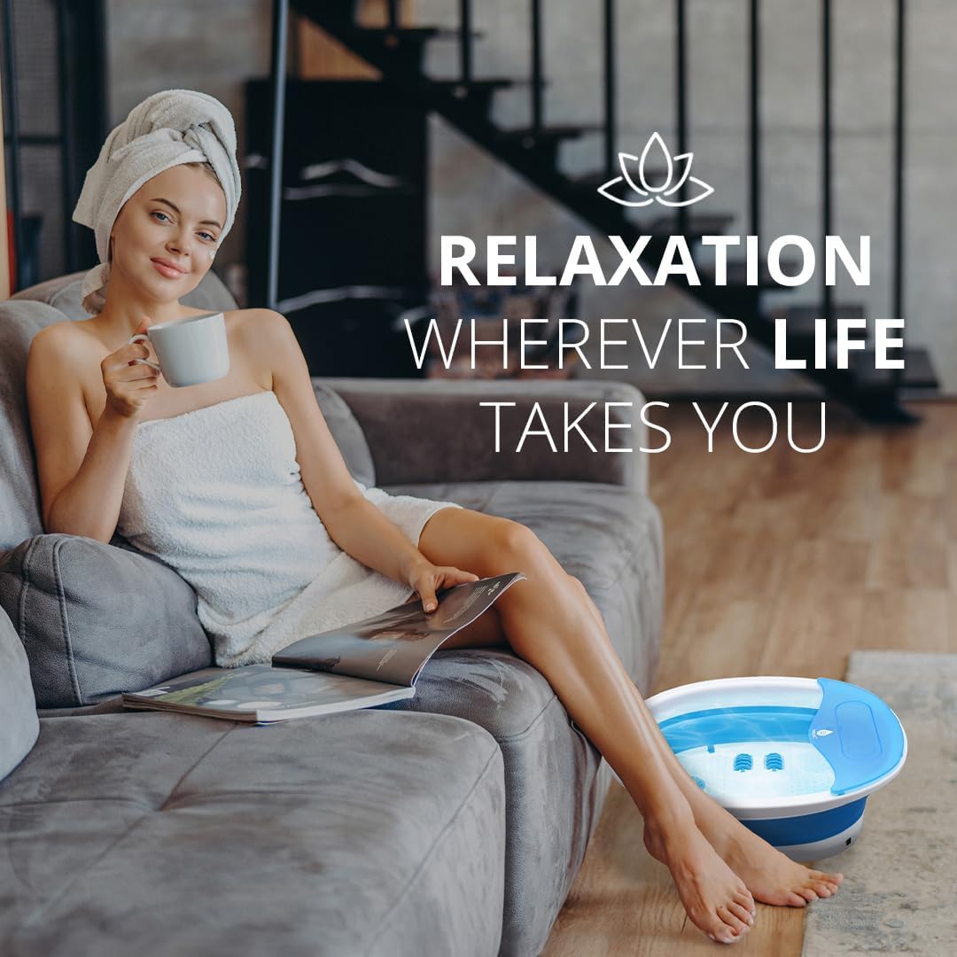 Collapsible Wireless Footbath Spa Massager | Portable Acupressure Massage with Adjustable Heat Settings | Compact for Travel and Home Use