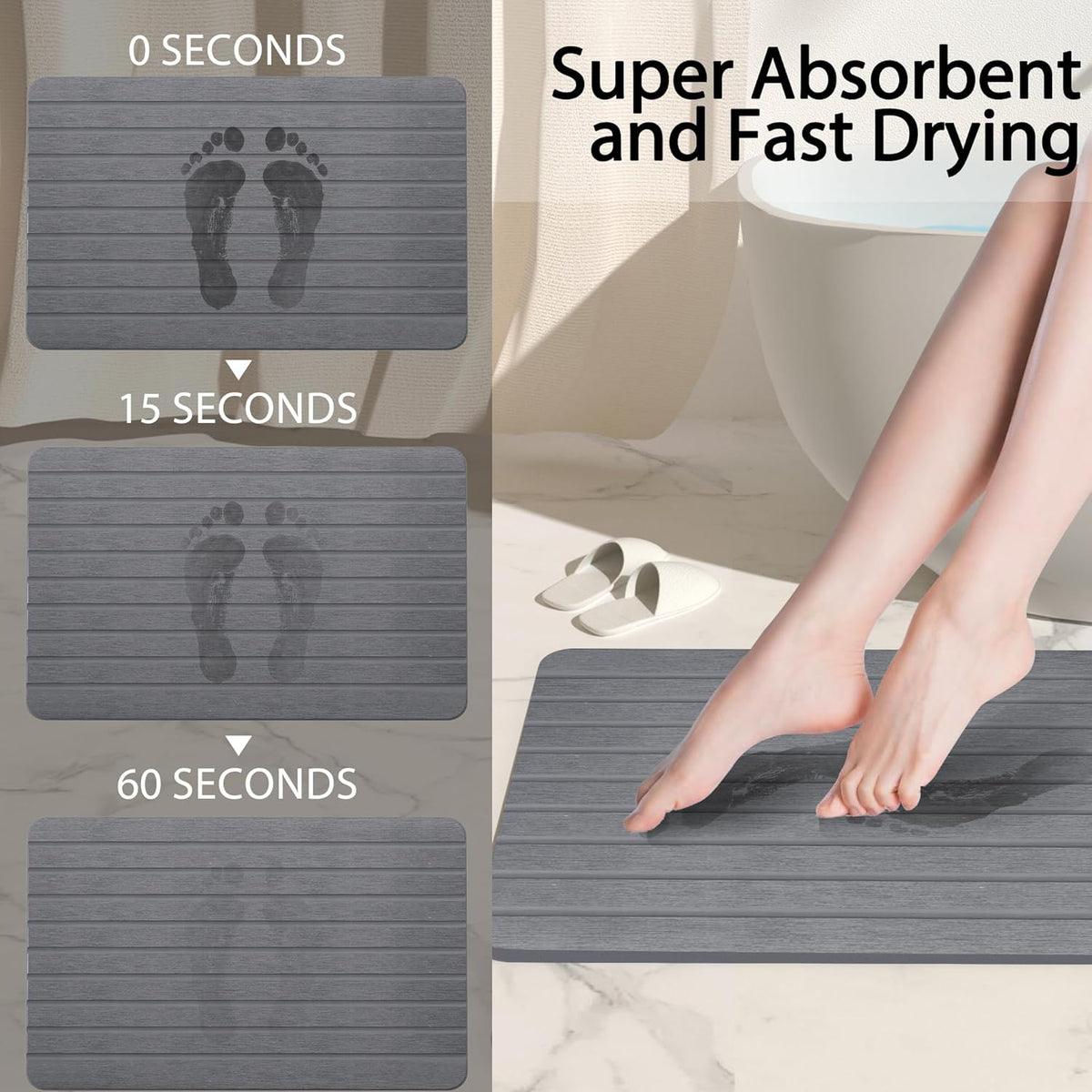 Stone Bath Mat Diatomaceous Earth Shower Mat Non-Slip Super Absorbent Bathroom Floor Mat Quick Drying Natural 23x15