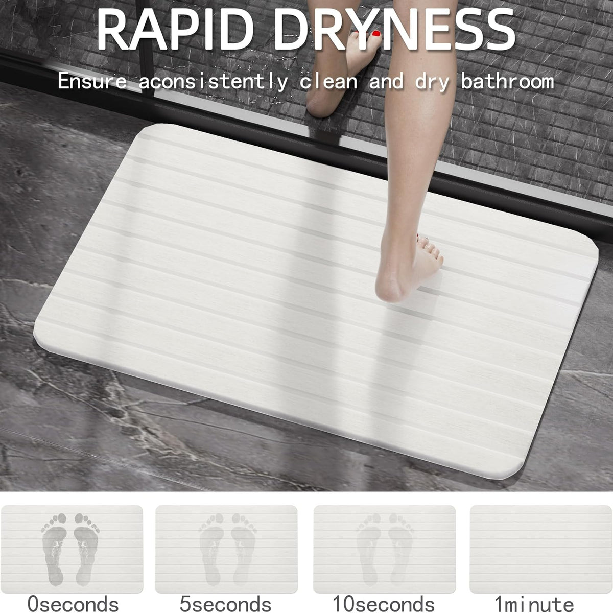 Stone Bath Mat Diatomaceous Earth Shower Mat Non-Slip Super Absorbent Bathroom Floor Mat Quick Drying Natural 23x15