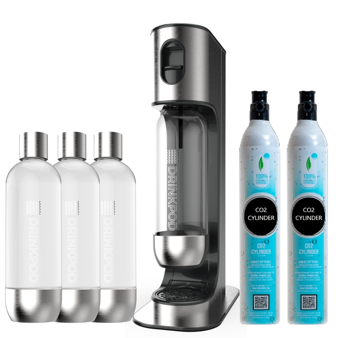 SODAPod Pro Stainless Steel Premium Sparkling Water Machine | Includes 3 x Bottles