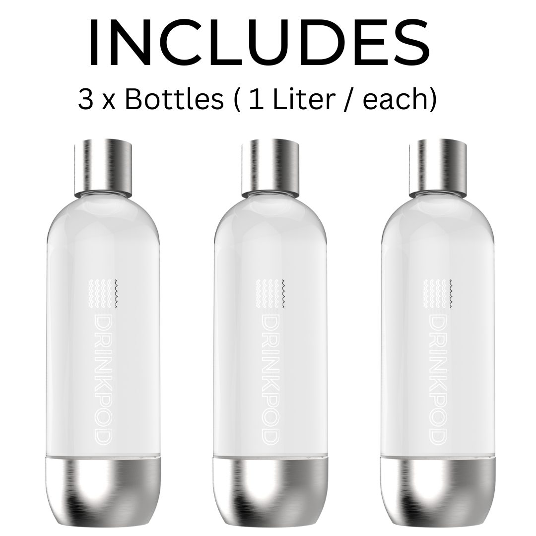 Drinkpod Máquina de agua carbonatada de acero inoxidable con gas para hacer  refrescos incluye 3 botellas (Sodapod+1 C02)