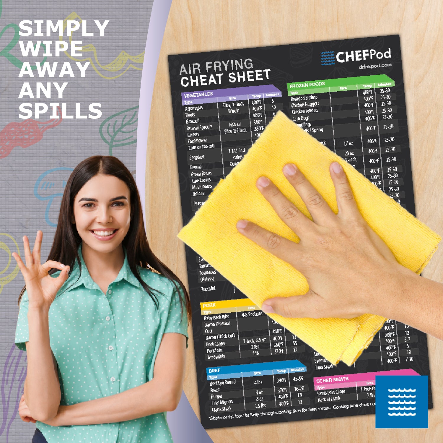 Air Fryer Magnetic Cheat Sheet Set of 2, Air Fryer Accessories Cook Times, Air Fryer Accessory Magnet Sheet Quick & Easy Reference Guide for Air