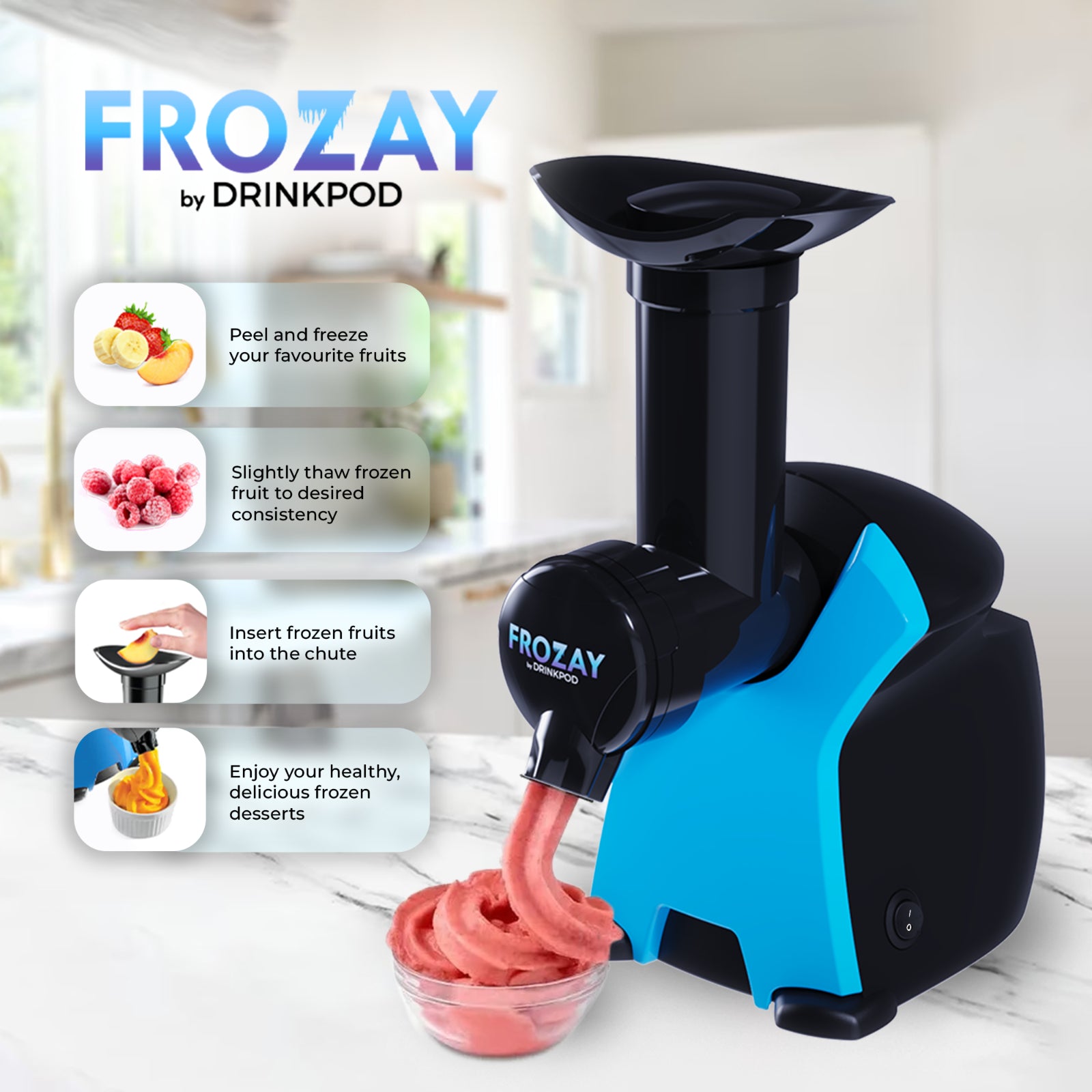 Frozay: Dairy-Free, Vegan Frozen Dessert Maker - Soft Serve Yogurt & Ice Cream Drinkpod LLC Color: White